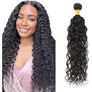 Salharer Water Wave Human Hair Bundles Single Extensions Machine Double Wefts Unprocessed Remy Weave #1B Black Color for Woman 26 Inch