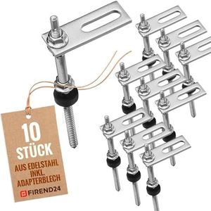 Globstar Stokschroeven, M10 x 200 mm, roestvrij staal, met adapterplaat, weerbestendig, met afdichting en vergrendeltandmoer, voorgemonteerde en in hoogte verstelbare zonne-bevestiging, schroeven,