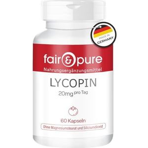 Fair & Pure Lycopeen 20mg, 60 capsules, carotenoïde uit tomatenextract, veganistisch voedingssupplement zonder toevoegingen, geproduceerd in Duitsland