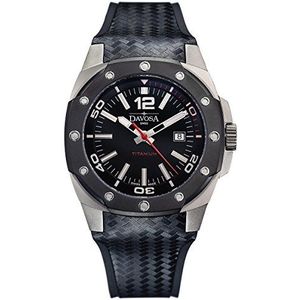 Davosa Zwitsers automatisch titanium horloge - waterdicht analoog sporthorloge voor mannen met luxe rubberen en lederen band (zwart)
