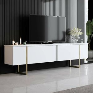 Dmora Centaurus Sideboard, woonkamerkast, lage kast voor televisie, wandbasis, 180 x 30 x 50 cm, wit en goud