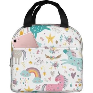 SUHNGE Eenhoorns roze print geïsoleerde lunchtas Rolltop lunchbox draagtas voor vrouwen, mannen, volwassenen en tieners