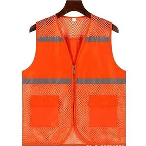Kamizelki bezpieczeństwa, Veiligheidsvest for buitenwerk met hoge zichtbaarheid, reflecterende mesh-zakken, rits, veelkleurig, meerdere maten(Orange,Large)