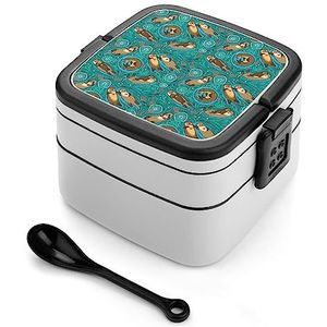 Leuke Bruine Otters Bento Lunch Box Dubbellaags All-in-One Stapelbare Lunch Container Inclusief Lepel met Handvat