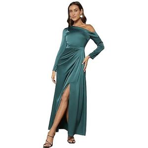 jurken voor dames Elegante satijnen jurk met asymmetrische halsomslag (Color : Gr�n, Size : XL)