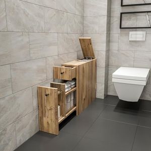 [en.casa] Badkamerkast Birkenes niskast toiletkast smalle badkamerkast multifunctionele kast voor badkamer, keuken 60x19x55 cm houtkleurig