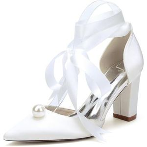 KYEGLO Sandaal Met Gesloten Teen En Grote Parel, Damesmodel Met Spitse Teen, Blokhak En Enkelbandje, Ideaal Voor Bruiloften, Schoolfeesten En Bruiloftsfeesten,ivoor,36