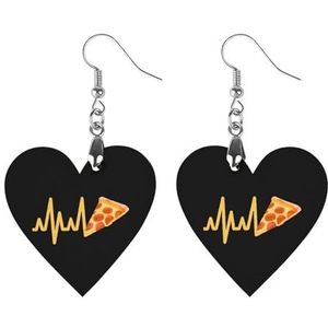 Heartbeat Pizza Leuke Hartvormige Hanger Oorbellen Voor Vrouwen Lichtgewicht Houten Oorbellen Mode-sieraden Geschenken