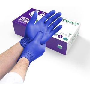 VENSALUD | NITRILE Wegwerphandschoenen | Powder Free | Resistent | Voor laboratoria, sanitair, keuken, tattoo studio's, veterinaire, schoonmaak | Latex Free 100 stuks | KobaltBlauw | Maat L