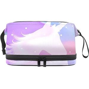 Grote capaciteit reizen cosmetische tas,Roze paarse aquarel eenhoorn silhouet, make-up tas, waterdichte make-up tas organisator, Meerkleurig, 27x15x14 cm/10.6x5.9x5.5 in