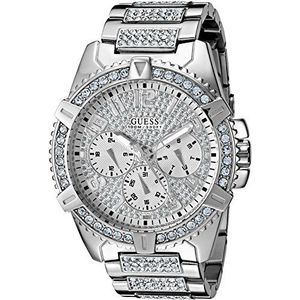 GUESS 48MM Kristal Verfraaid Horloge, Zilveren Toon/Zilveren Toon/Zilver, NS, FRONTIER