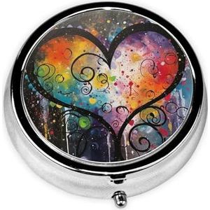 Ronde pillendoos 3 compartimenten pillendoosje voor portemonnee en zak kleine pillenorganizer kleurrijke hartvormige wervelingen reizen pillendoos draagbare olie opbergdoos metalen geneeskunde