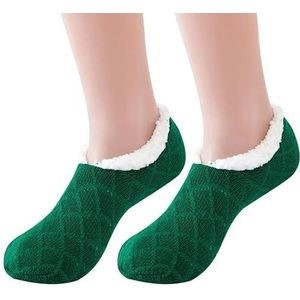 Slipper sokken dames gebreide slippers sokken gezellige pluizige sokken antislip sokken heren winter indoor dubbellaags slaapkamer slipper sokken EU 35-45 (kleur: groen, maat: 43-45 (28 cm))
