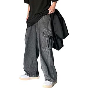 Sawmew Heren Baggy Jeans Hip Hop Jeans Tiener Jongen Streetwear Skateboard Y2K Broek Mode Skater Skateboard Broek (Color : Black, Size : L)