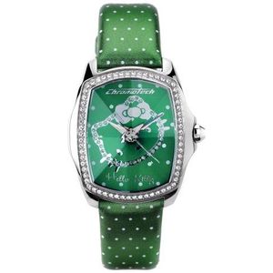 Hello Kitty Analoog kwartshorloge voor dames met leren armband CT.7896LS/45, groen/groen, Riemen.