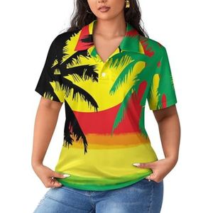 Palmbomen in Jamaica Kleuren Vrouwen Sport Shirt Korte Mouw Tee Golf Shirts Tops Met Knoppen Workout Blouses