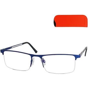 Mini Brille Metalen leesbril, half montuur, met rechthoekige glazen met etui, roestvrij stalen brilmontuur, leeshulp voor heren en dames, blauw, 2.0