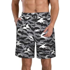PHTZEZFC Halloween vleermuizen grijze print heren strandshorts - lichtgewicht, sneldrogende zwembroek met trekkoord en zakken, Wit, XL