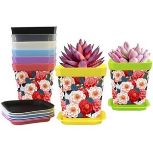 KengjuTesu 8-Pack Plastic Plant Zaailingen Kwekerij Pot Kapper Gereedschap Camelia Bloem Schilderij, Bloem Planter Pot met Dienblad, 8 Kleuren