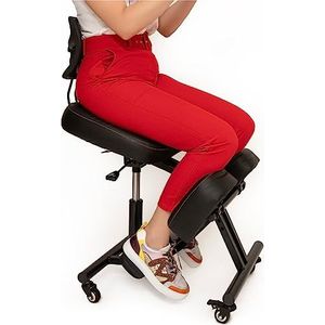BLACK POINT O'KNEEL PRO Ergonomische kniestoel van eco-leer voor thuis en op kantoor (zwarte linnen bekleding inbegrepen) bureaustoel ergonomisch