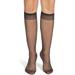 NOQ Dames kniekousen eenkleurig 15 DEN casual stijl drukvrij halfmat transparant met comfortabele bovendeel, twee paar, eenheidsmaat, grafietgrijs, One size