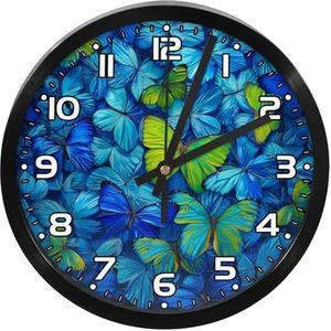 YTYVAGT Wandklok, moderne klokken op batterijen, vlinder groen en blauw, ronde stille klok 9.8
