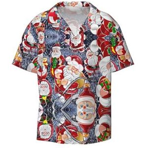 ZEEHXQ Santa Claus Sneeuwman Print Mens Casual Button Down Shirts Korte Mouw Rimpel Gratis Zomer Jurk Shirt met Zak, Kerstman Sneeuwman, S