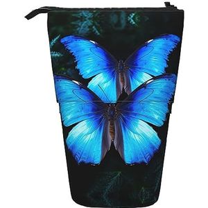 RLDOBOFE blauwe vlinder (3) afdrukken Potlood Tas Stand-Up Intrekbare Potlood Doos Organizer Pen Houder Opbergtas Cosmetische Tas Voor Kantoor Kerst Vakantie Gift, Zwart, Eén maat