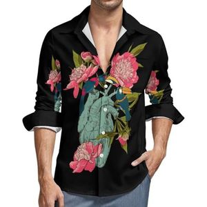 Hart Bloem Vogel Casual Heren Shirts Lange Mouw met Zak Hawaii Shirt Vakantie XS