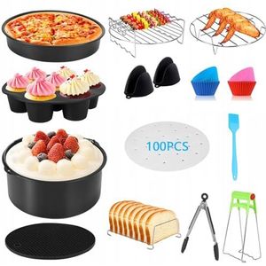 Airfryer Accessoires 13 Stks Set van 8 inch Ronde kit van Accessoire Compatibel met Alle 4.5L-5.5L Tower airfryers Ninja Foodi Cosori Tefal Non-Stick Siliconen Liners Vaatwasser Veilig