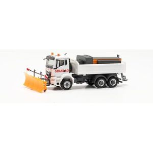 Herpa vrachtwagen model MAN TGS NN kipper met strooibak 3a ""STRABAG/Winterdienst"", schaal 1:87, voor diorama, modelbouw, verzamelobject, Made in Germany, kunststof