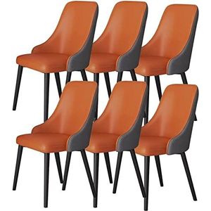 GEIRONV Keuken eetkamerstoelen set van 6, moderne lederen keuken woonkamer koolstofstaal metalen benen accentstoelen lounge teller stoelen thuisstoel (kleur: oranje+donkergrijs, maat: 93 x 42 x 46 cm)