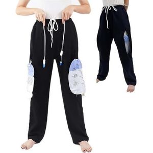 BESTXH Catheter Leg Bag Pants, Urine Bag Holder Pants for Men/Women, Holds (2) 2000ml Leg Bags for Nephrostomy, Foley, Suprapubic & Biliary Catheters,zwart,S