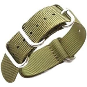 Jeniko Nieuwe Kwaliteit Nylon Grijze Horlogebanden, 18 MM 19 MM 20 MM 21 MM 22 MM 23 MM 24 MM 26 MM NAVO-band (Color : Green Silver buckle, Size : 18mm)