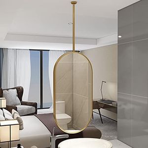 Plafond opknoping zwevende badkamer spiegel, ovaal goud metalen frame en plafond gemonteerde giek, ijdelheid make-up spiegels scheerspiegels voor hotel moderne decoratieve (Size : 50cmx70cm)