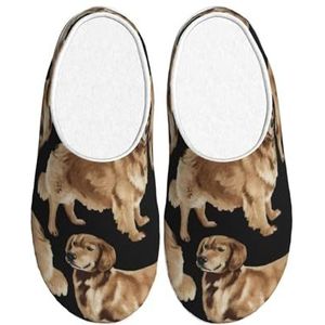 EdWal Golden Retrievers print winter warme pantoffels indoor anti-slip pluche pantoffels ontspannen thuis voor vrouwen mannen, Zwart, 37.5 EU