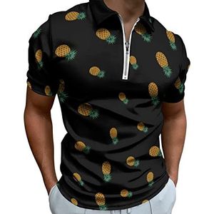 Down Ananas Half Zip-up Polo Shirts Voor Mannen Slim Fit Korte Mouw T-shirt Sneldrogende Golf Tops Tees M