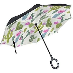 RXYY Winddicht Dubbellaags Vouwen Omgekeerde Paraplu Tropische Cactus Bloemen Print Waterdichte Reverse Paraplu voor Regenbescherming Auto Reizen Outdoor Mannen Vrouwen