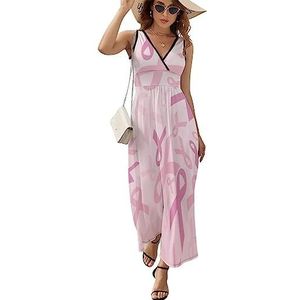 Roze borstkanker bewustzijn maxi-jurk voor vrouwen mouwloze lange zomerjurken strandjurken A-lijn L