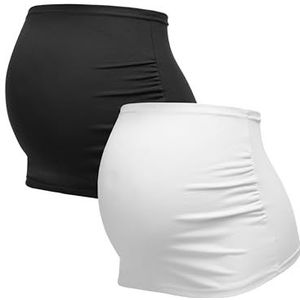 Herzmutter Zwangerschapsbuikband - Set van 2 - Katoen - Zwangerschapszwangerschapsbuikbands - Nierrugwarmer Shirtverlenging - Effen gestreept patroon - 6000 (Zwart/Wit, XL)