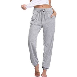 Nieery Pyjamabroek voor dames, katoen, lange joggingbroek, sportbroek, sweatpants, vrijetijdsbroek, huispak, nachtkleding, grijs, L