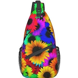 PSVOD Regenboog zonnebloem crossbody tassen, heren schoudertassen, borst schouder rugzakken, heuptassen, vrije tijd cross body tassen, reizen sport, Zwart, One Size, Crossbody