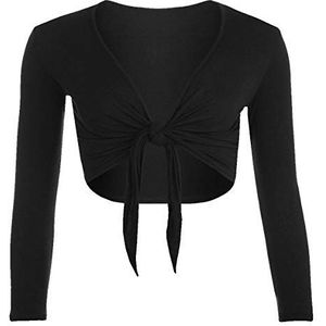 Womens Lange Volledige Mouwen Dames Stretch Bolero Cropped Vest Front Tie Knoop Shrug Top Crop Bolero Shrug Size UK 8-26, Zwart, 46/48 NL