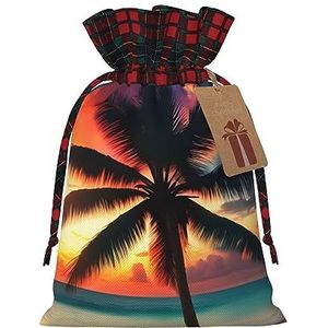 Tropisch strand palmboom zonsondergang herbruikbare geschenktas-trekkoord kerstcadeau tas, perfect voor feestelijke seizoenen, kunst & ambachtelijke tas