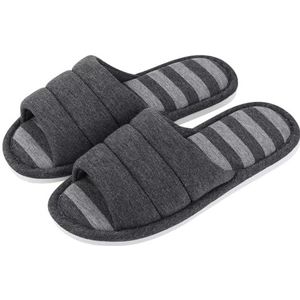 HKYBCF Stoffen pantoffels vrouwen katoenen pantoffels binnen open teen zachte slippers casual flip flop dames huis instapper traagschuim slaapkamer flats schoenen (donkergrijs, 37-38 (9-9,2 inch))