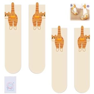 Schattige Kattensokken Met Ballen, Schattige Katoenen Grappige Sokken Met Dierenmotief, Grappige Sokken(White Double)