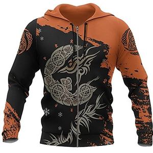Viking Celtic Crow Zipper Hoodies for Mannen, Noorse Mythe Odin Raven Totem Pullover Sweatshirt, Fashion vintage Harajuku Trekkoord Capuchon Jas Sportkleding