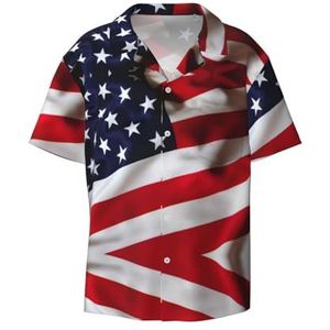 OdDdot Amerikaanse vlag print heren overhemden atletisch slim fit korte mouw casual zakelijke button down shirt, Zwart, M