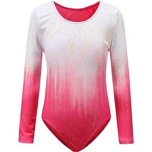 Sinoeem Turnpakje voor meisjes, ballet, kinderen, lange/korte mouw, zonder mouw, kleurverloop, ronde hals, gympakje voor meisjes van 3-12 jaar (regenboog - korte mouw, etiket 4A (3-4 jaar))