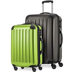 HAUPTSTADTKOFFER - Alex - 2-delige kofferset harde schaal glanzend, middelgrote koffer 65 cm + handbagage 55 cm, 74 + 42 liter, TSA, Grafiet-appelgroen, 65 cm, kofferset